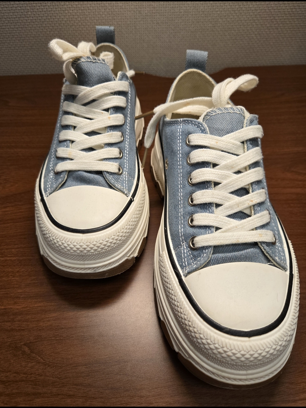 Canvas Low-Top Sneakers in Light Blue and White